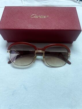 Cartier Malmaison Sunglasses – Gold & Wood – Vintage – w/ Box & Case